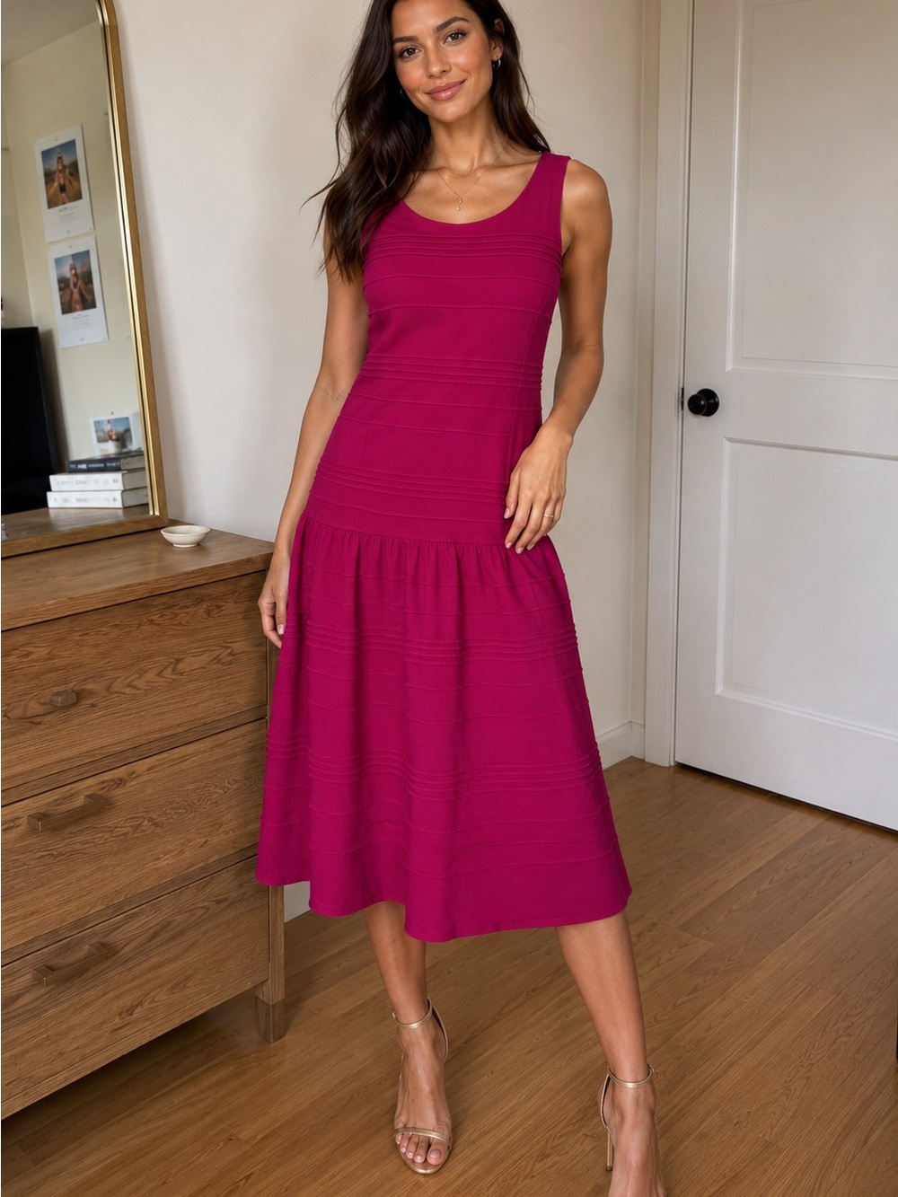 Worthington Bright Pink Drop Waist Sleeveless Dress